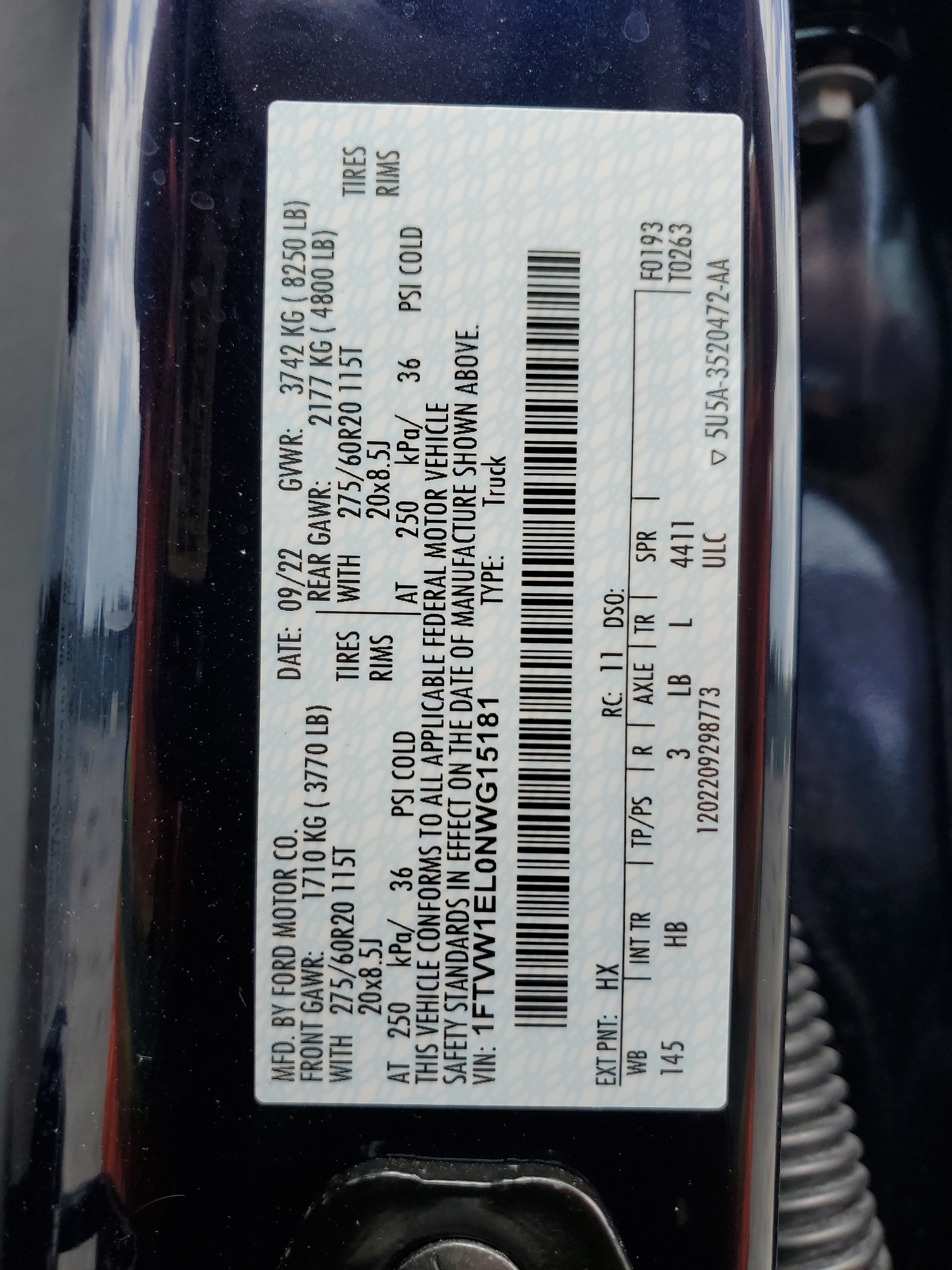 1FTVW1EL0NWG15181 2022 Ford F150 Lightning Pro