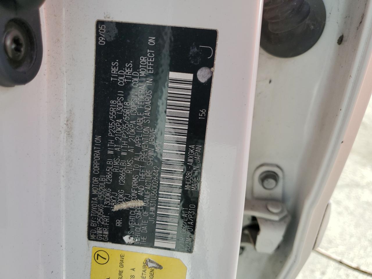 2006 Lexus Rx 400 VIN: JTJHW31U360026442 Lot: 62018994