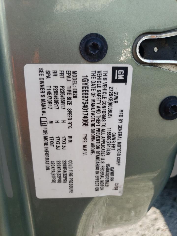 2004 Cadillac Srx VIN: 1GYEE637540174066 Lot: 62844624