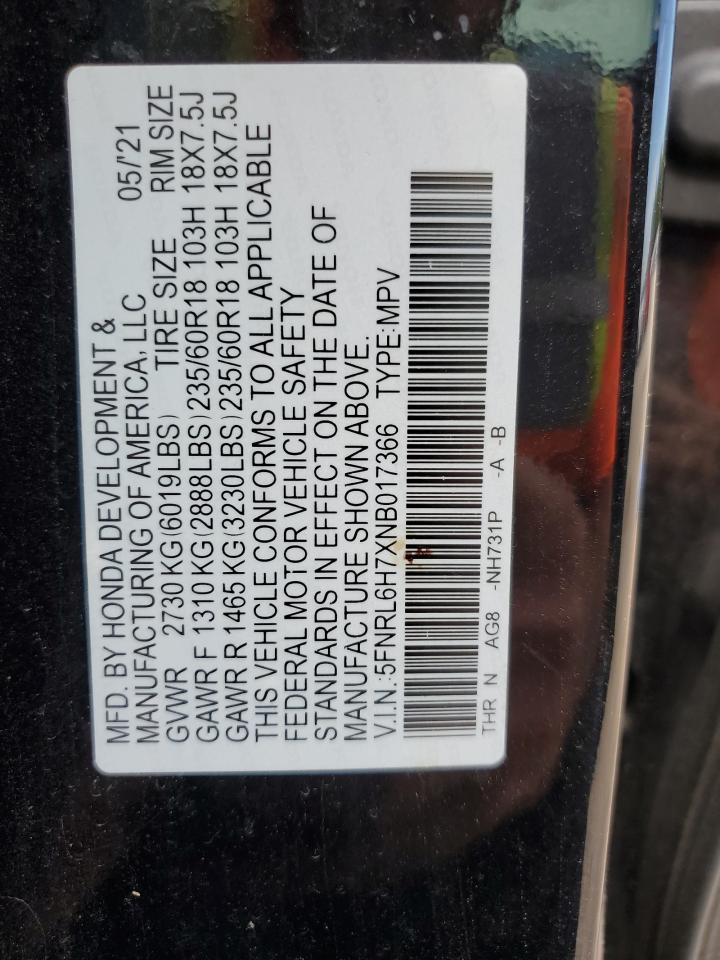 2022 Honda Odyssey Exl VIN: 5FNRL6H7XNB017366 Lot: 63911324