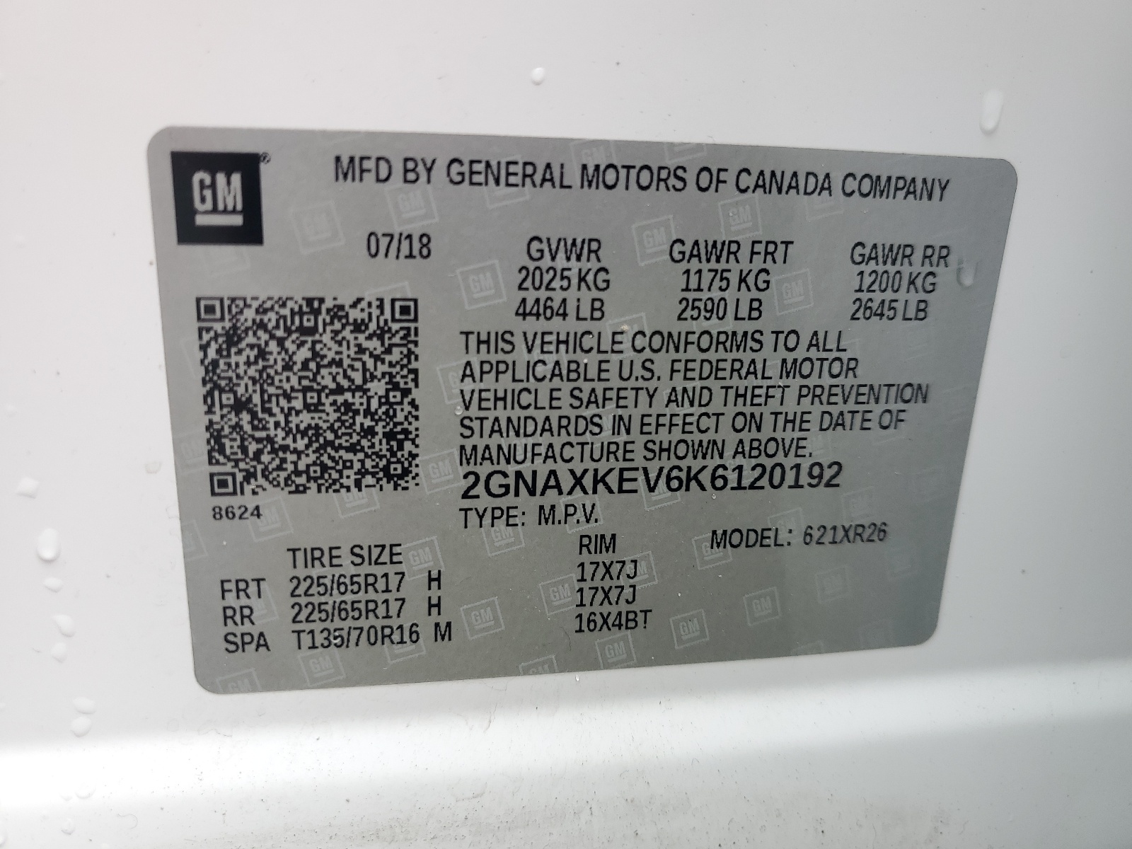 2GNAXKEV6K6120192 2019 Chevrolet Equinox Lt