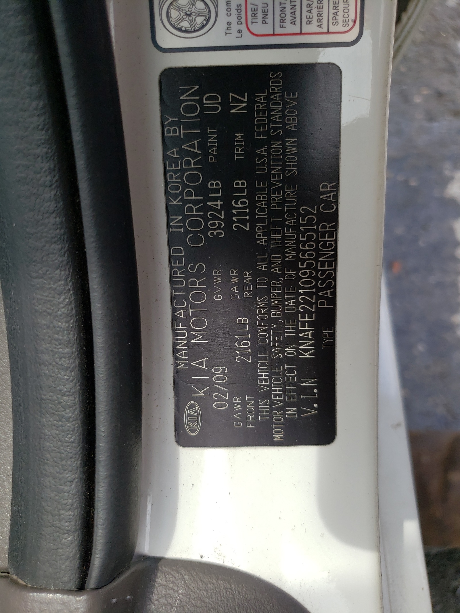 KNAFE221095665152 2009 Kia Spectra Ex