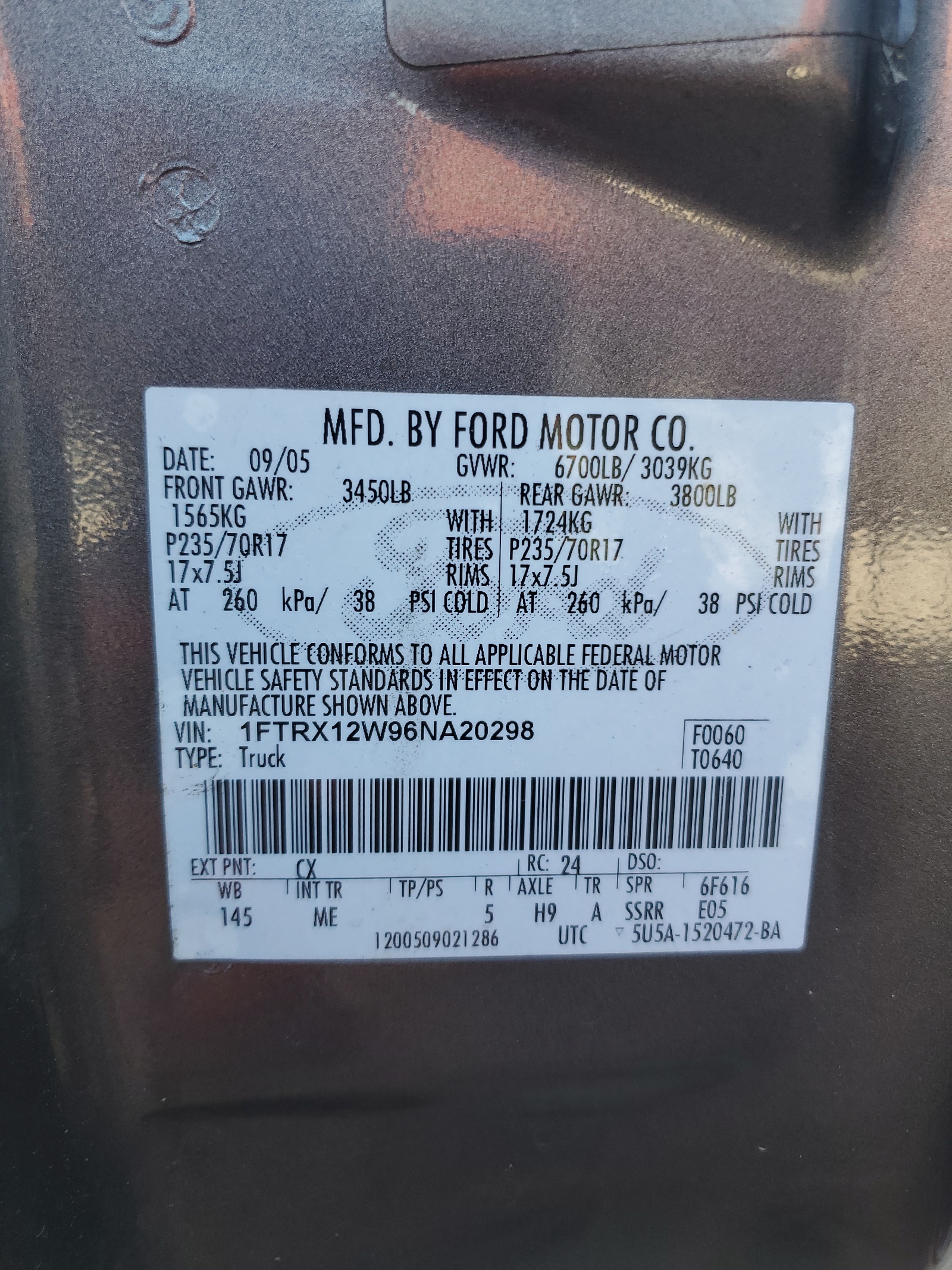 1FTRX12W96NA20298 2006 Ford F150
