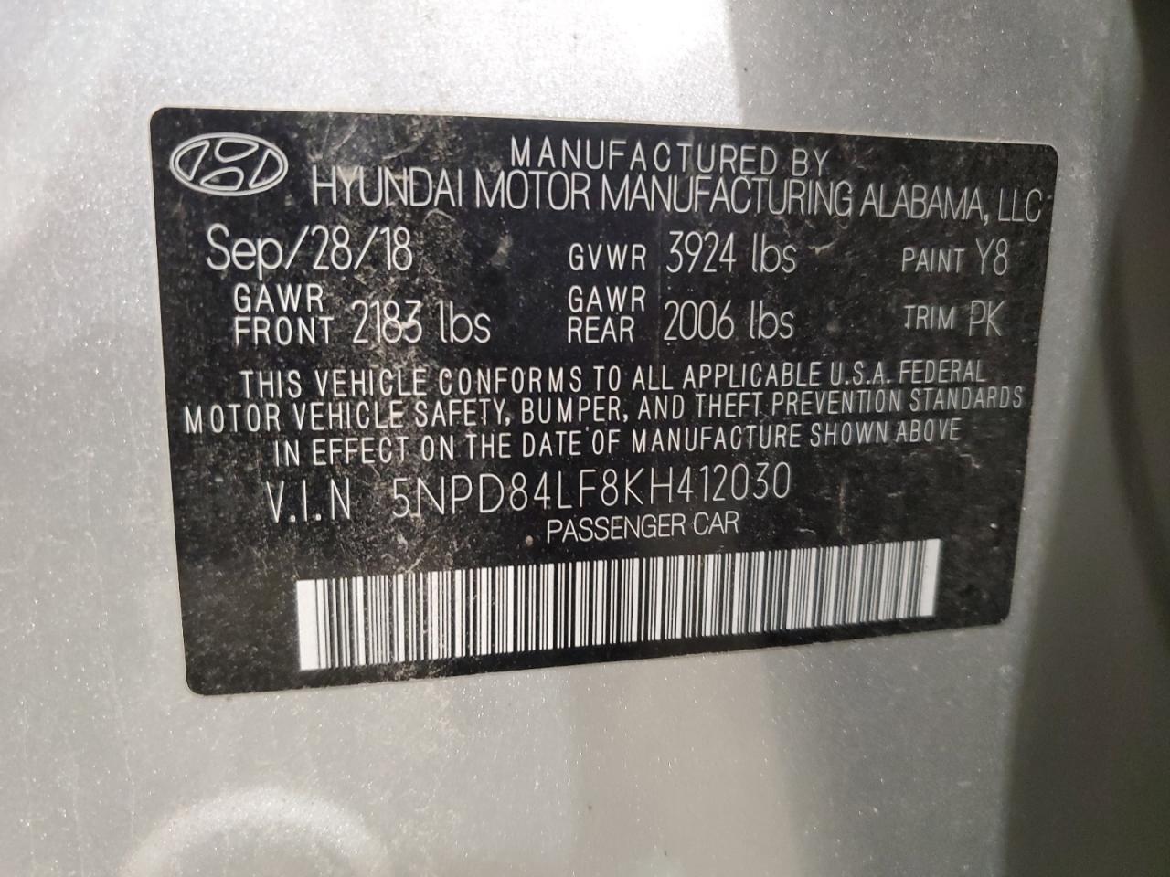 5NPD84LF8KH412030 2019 Hyundai Elantra Sel