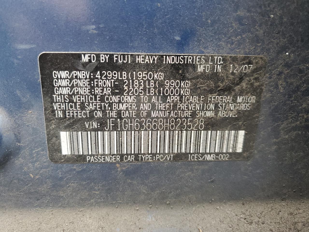 2008 Subaru Impreza Outback Sport VIN: JF1GH63668H823528 Lot: 61038364