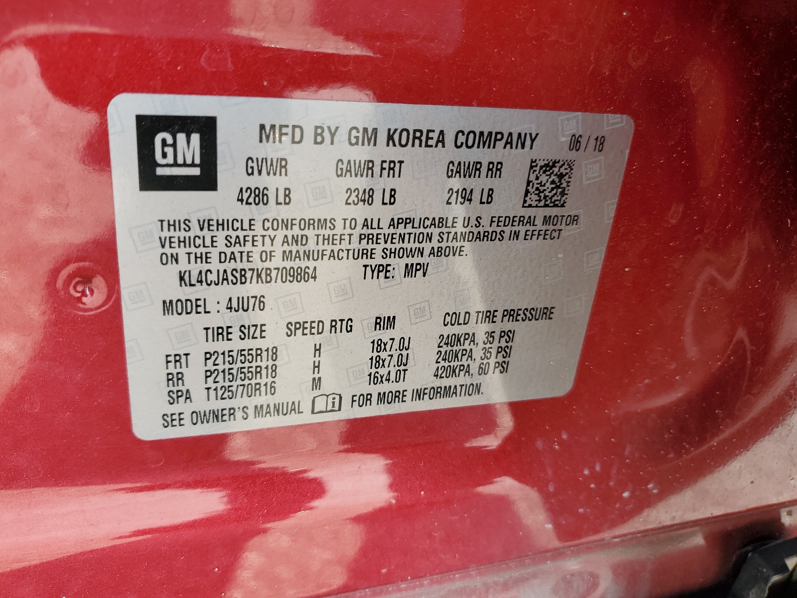 KL4CJASB7KB709864 2019 Buick Encore Preferred