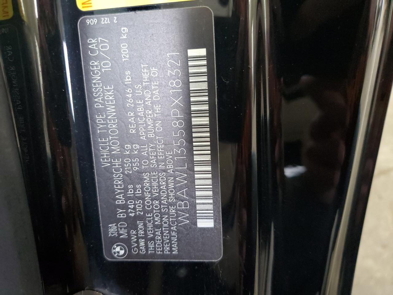 2008 BMW 328 I VIN: WBAWL13558PX18321 Lot: 64838824