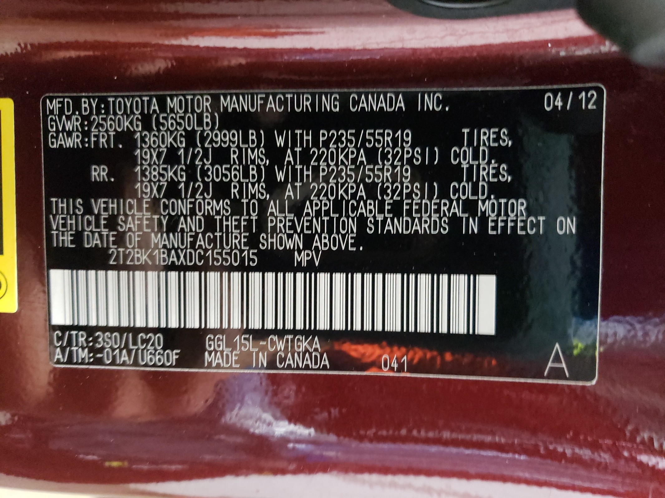 2T2BK1BAXDC155015 2013 Lexus Rx 350 Base