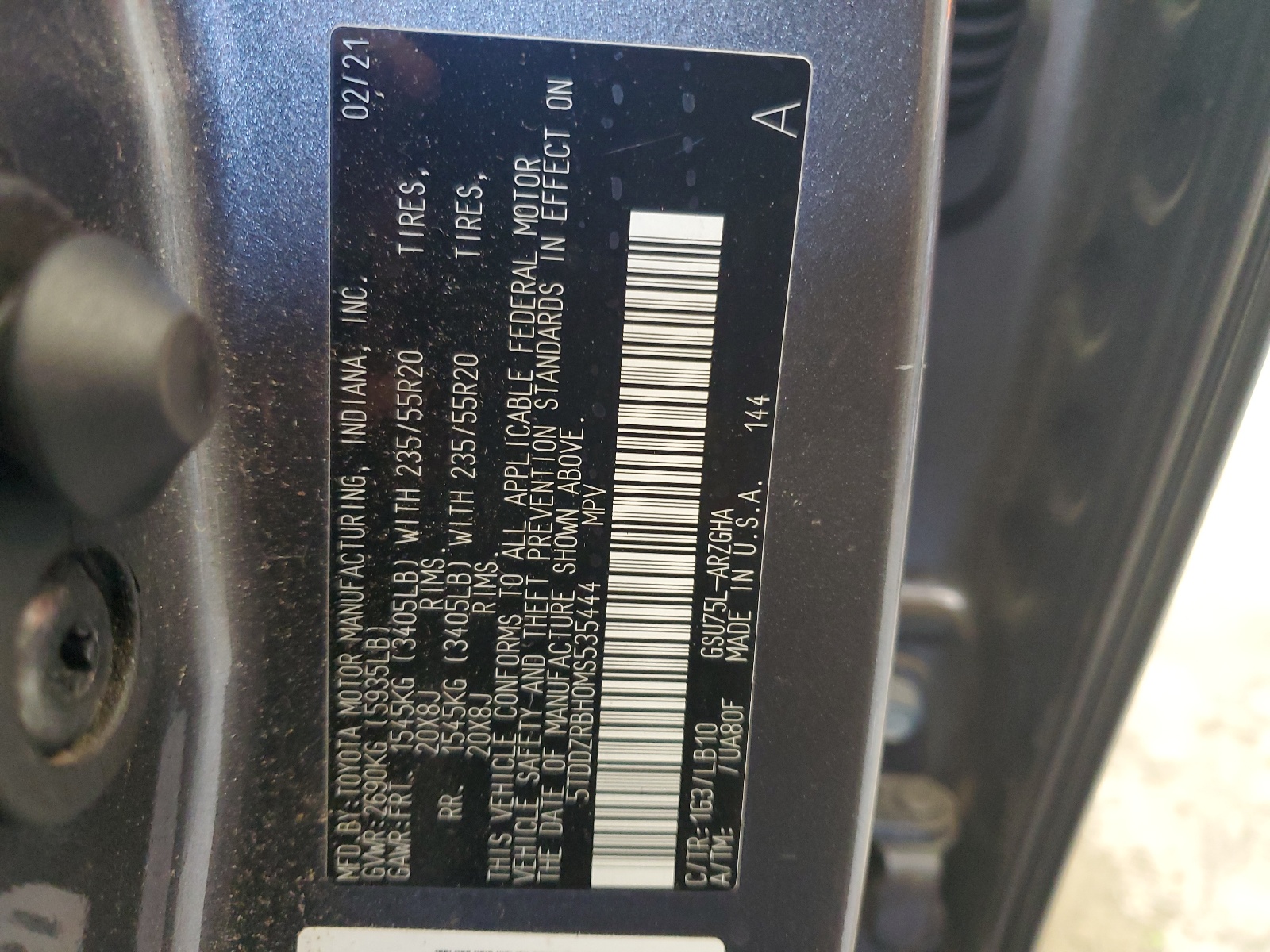 5TDDZRBH0MS535444 2021 Toyota Highlander Limited