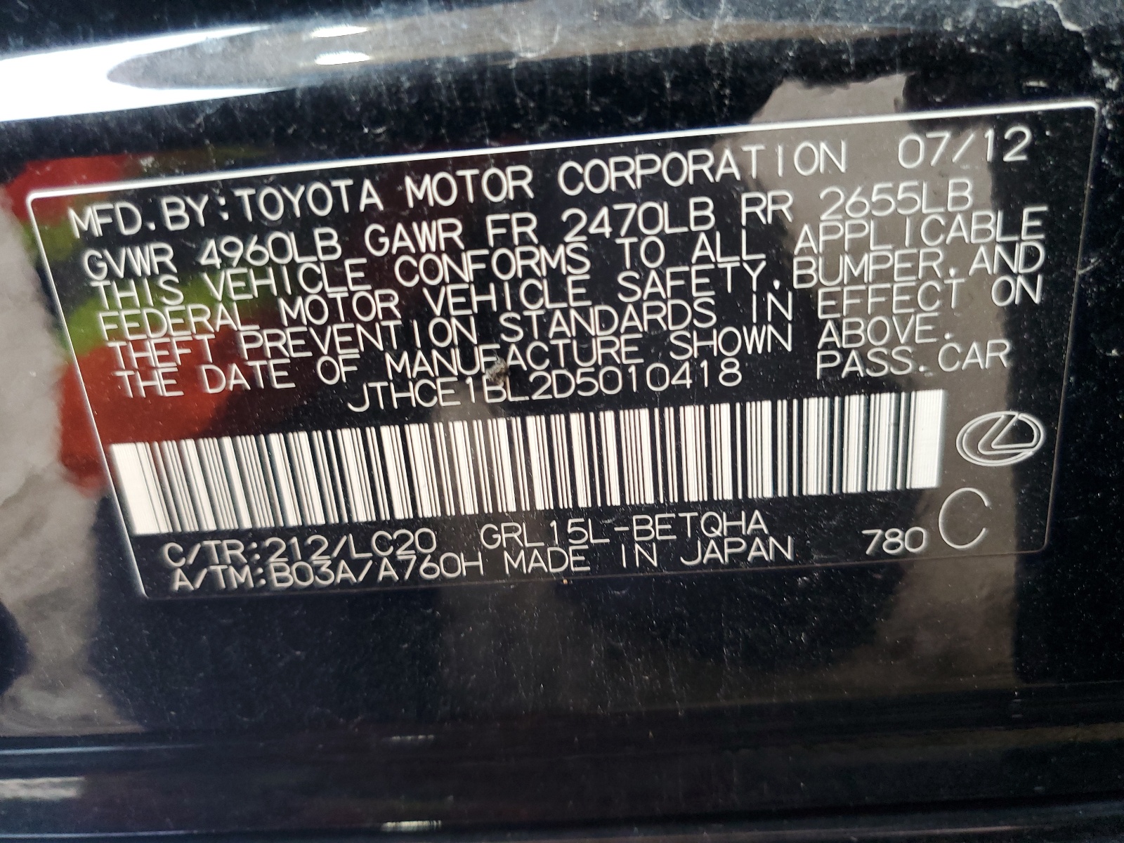 JTHCE1BL2D5010418 2013 Lexus Gs 350