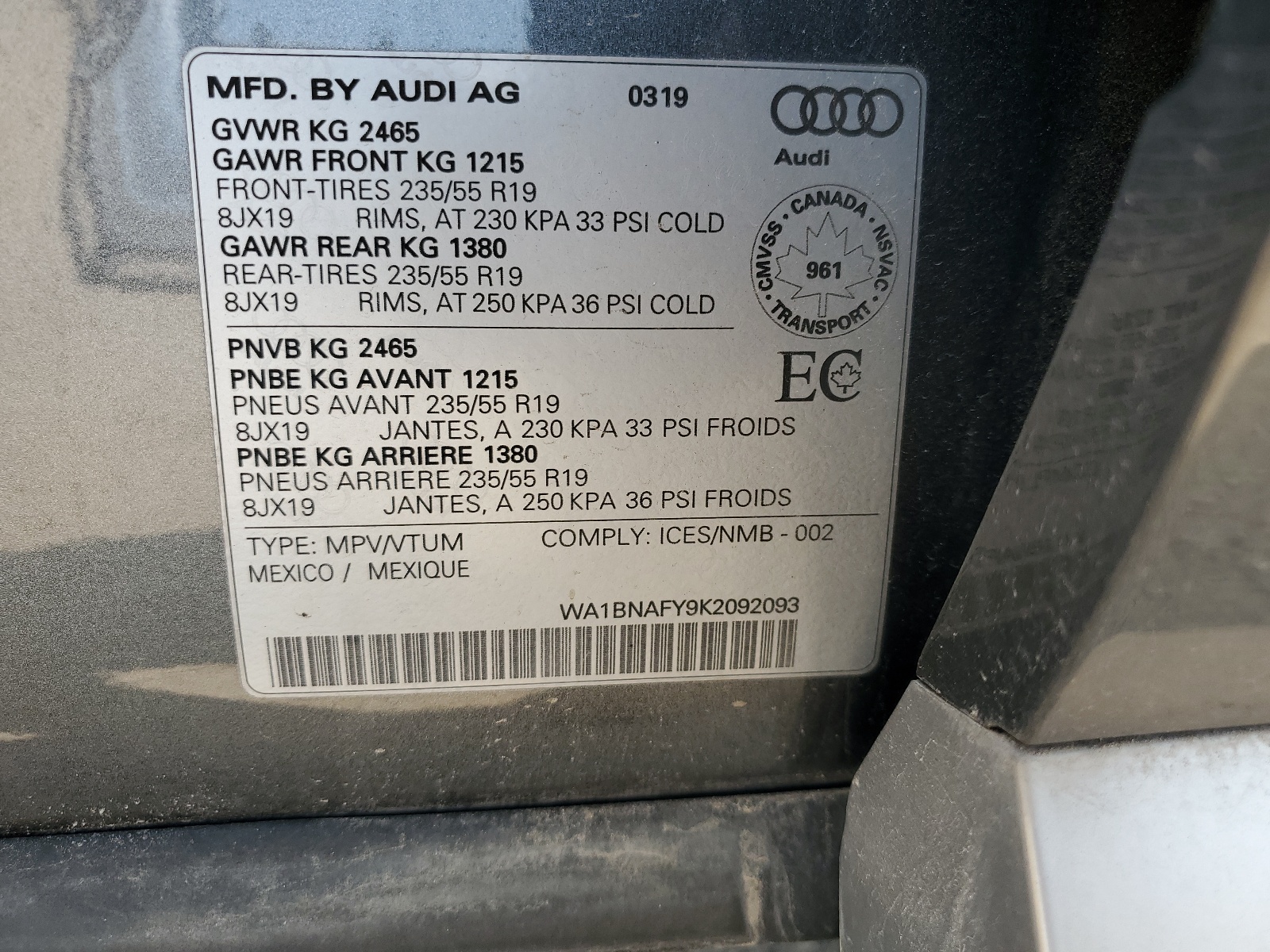 WA1BNAFY9K2092093 2019 Audi Q5 Premium Plus