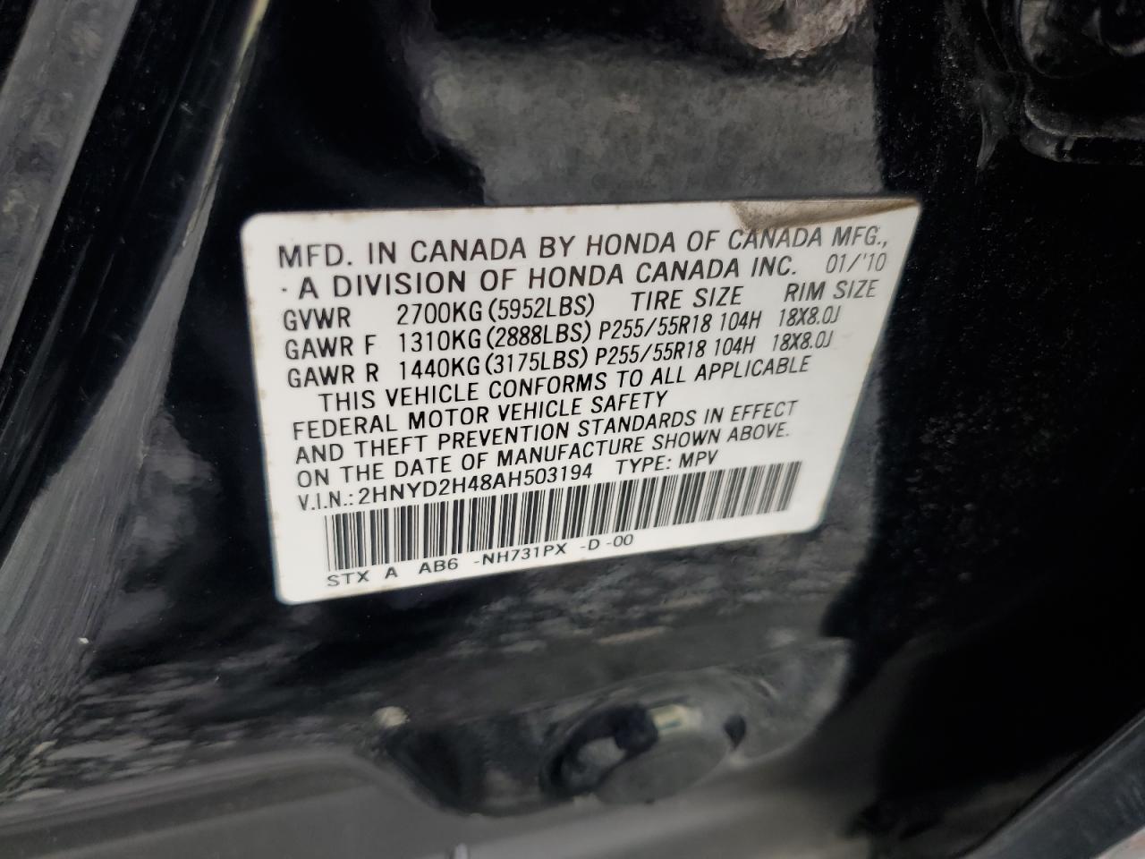 2010 Acura Mdx Technology VIN: 2HNYD2H48AH503194 Lot: 64224264