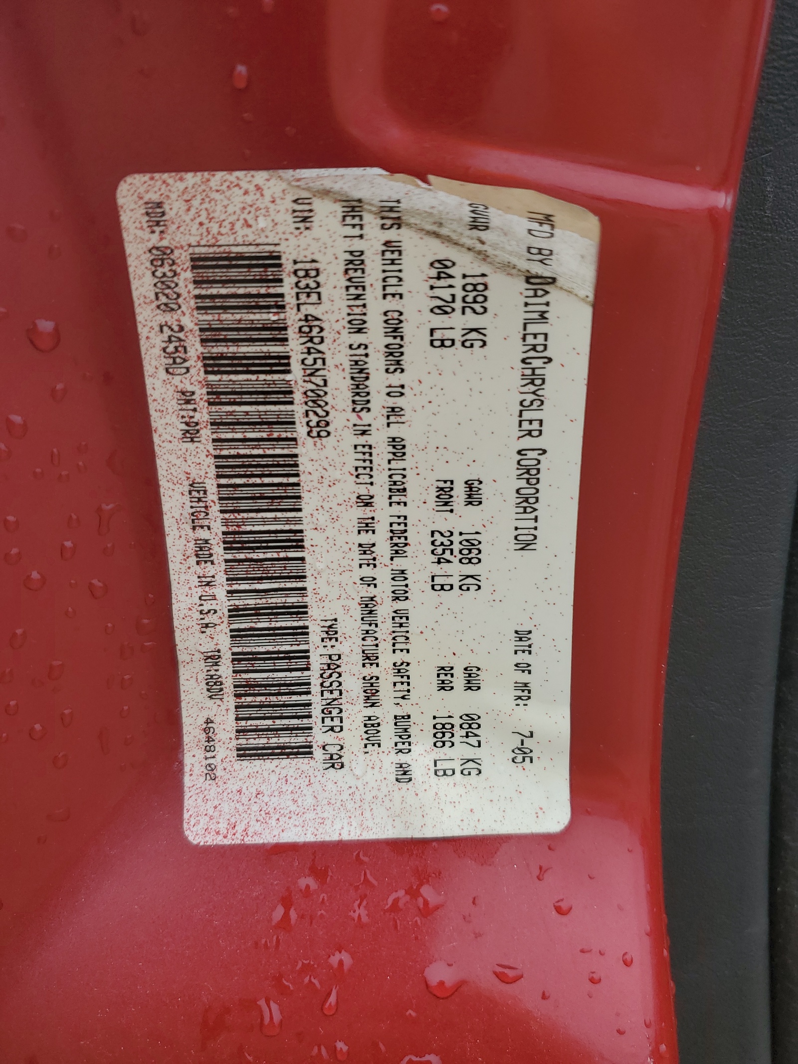 1B3EL46R45N700299 2005 Dodge Stratus Sxt