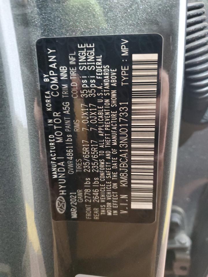 2022 Hyundai Tucson Blue VIN: KM8JBCA13NU017331 Lot: 63627464