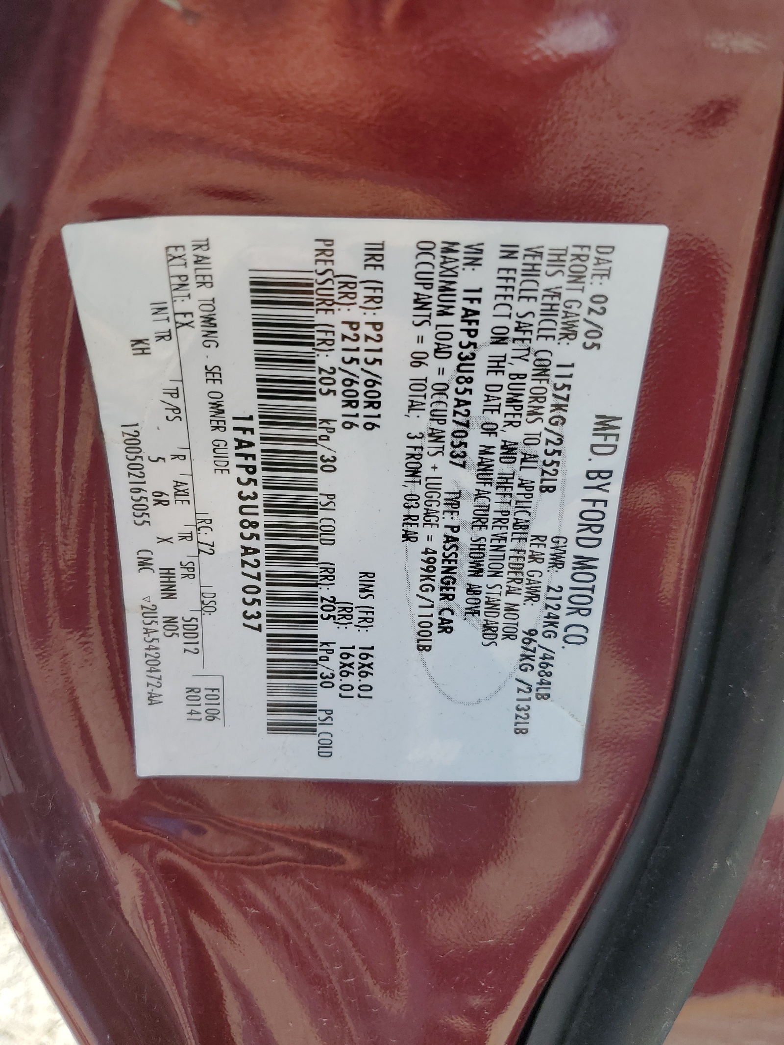 1FAFP53U85A270537 2005 Ford Taurus Se