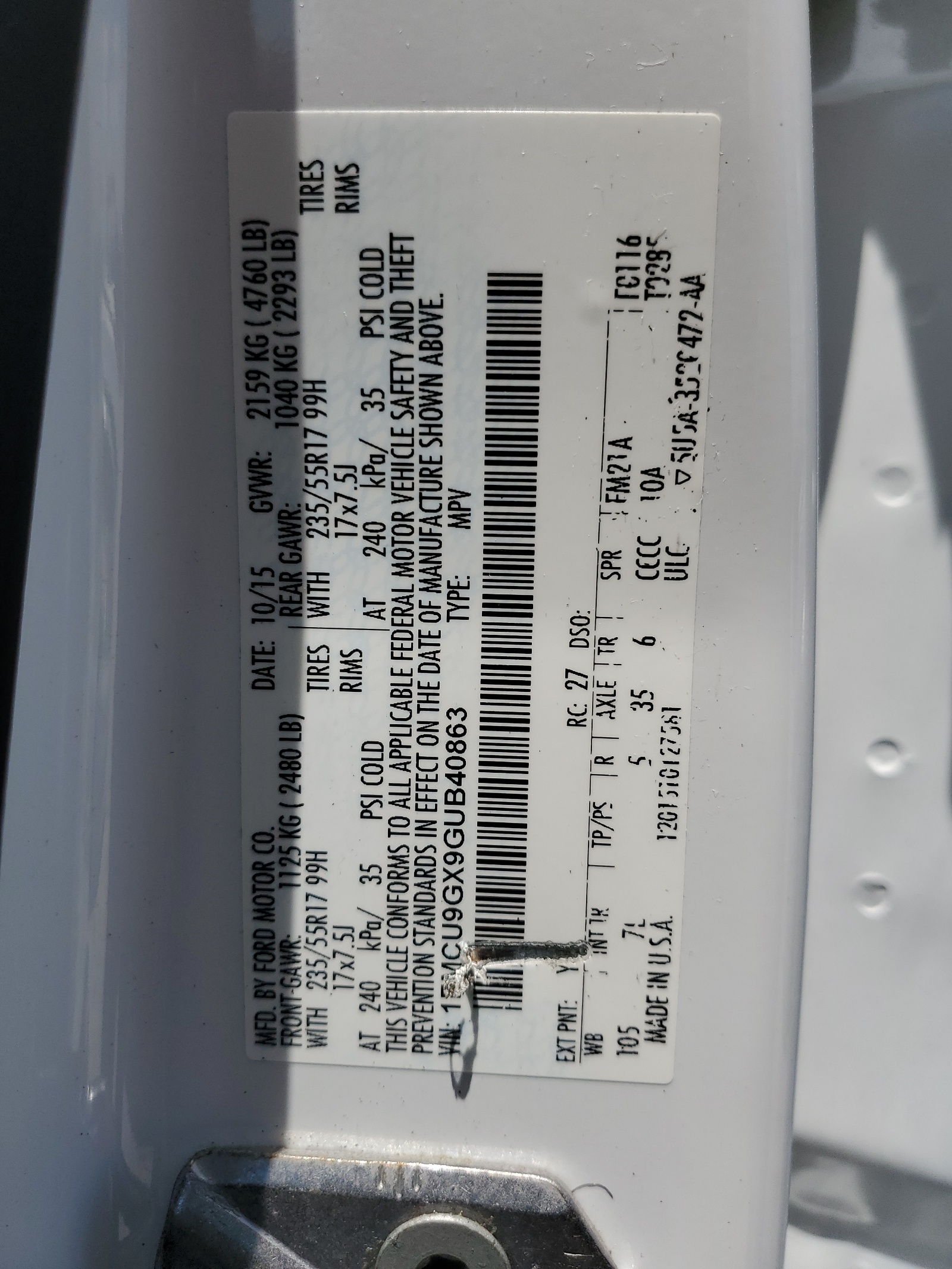 1FMCU9GX9GUB40863 2016 Ford Escape Se