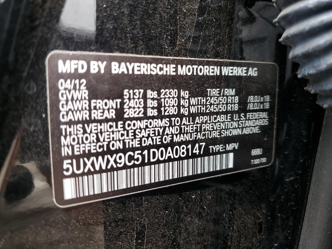 5UXWX9C51D0A08147 2013 BMW X3 xDrive28I