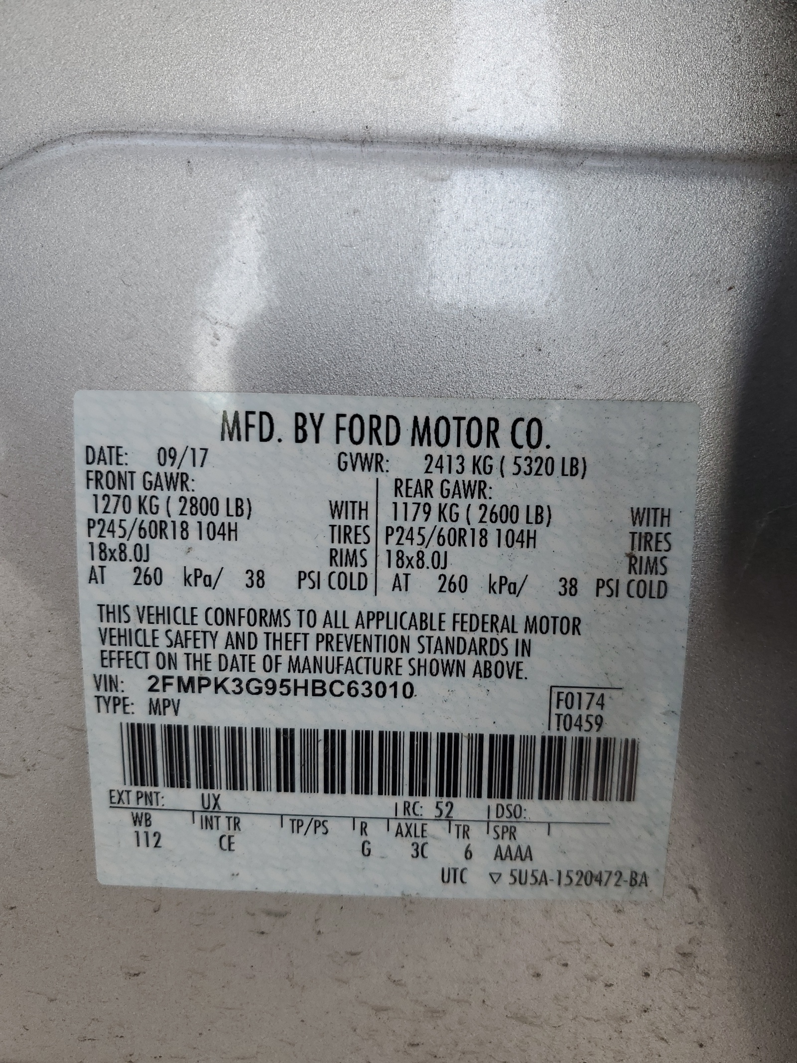 2FMPK3G95HBC63010 2017 Ford Edge Se