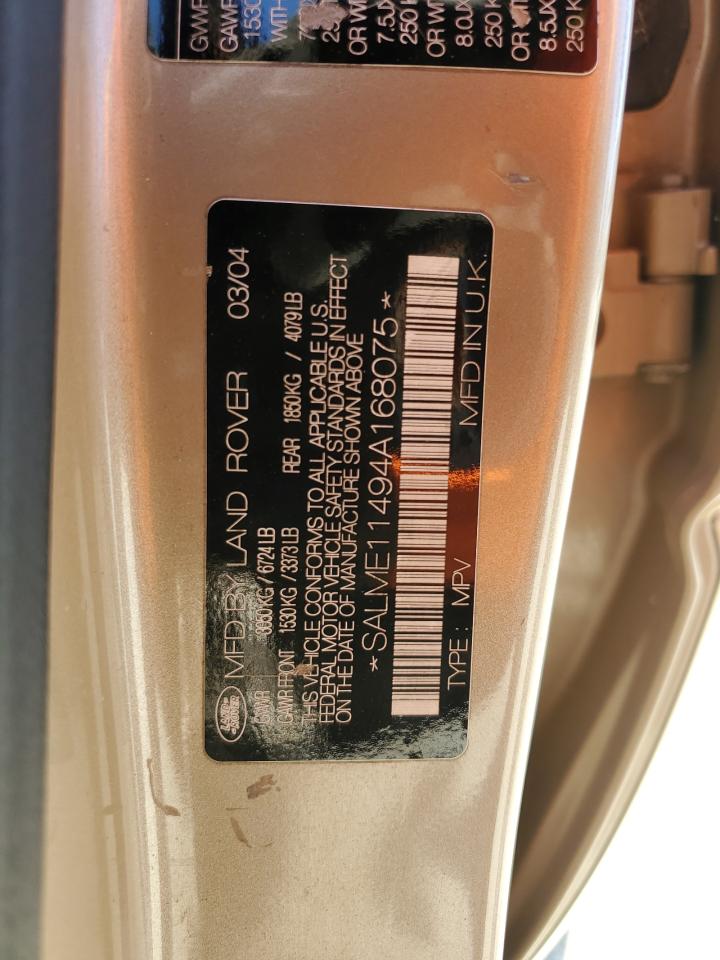 2004 Land Rover Range Rover Hse VIN: SALME11494A168075 Lot: 62958784