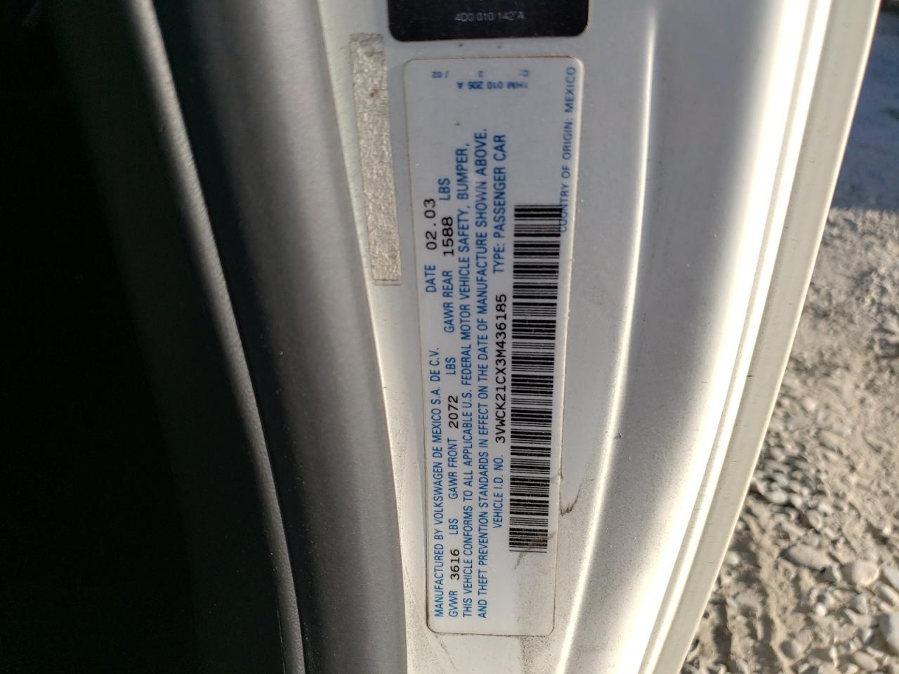 2003 Volkswagen New Beetle Gls VIN: 3VWCK21CX3M436185 Lot: 61157994