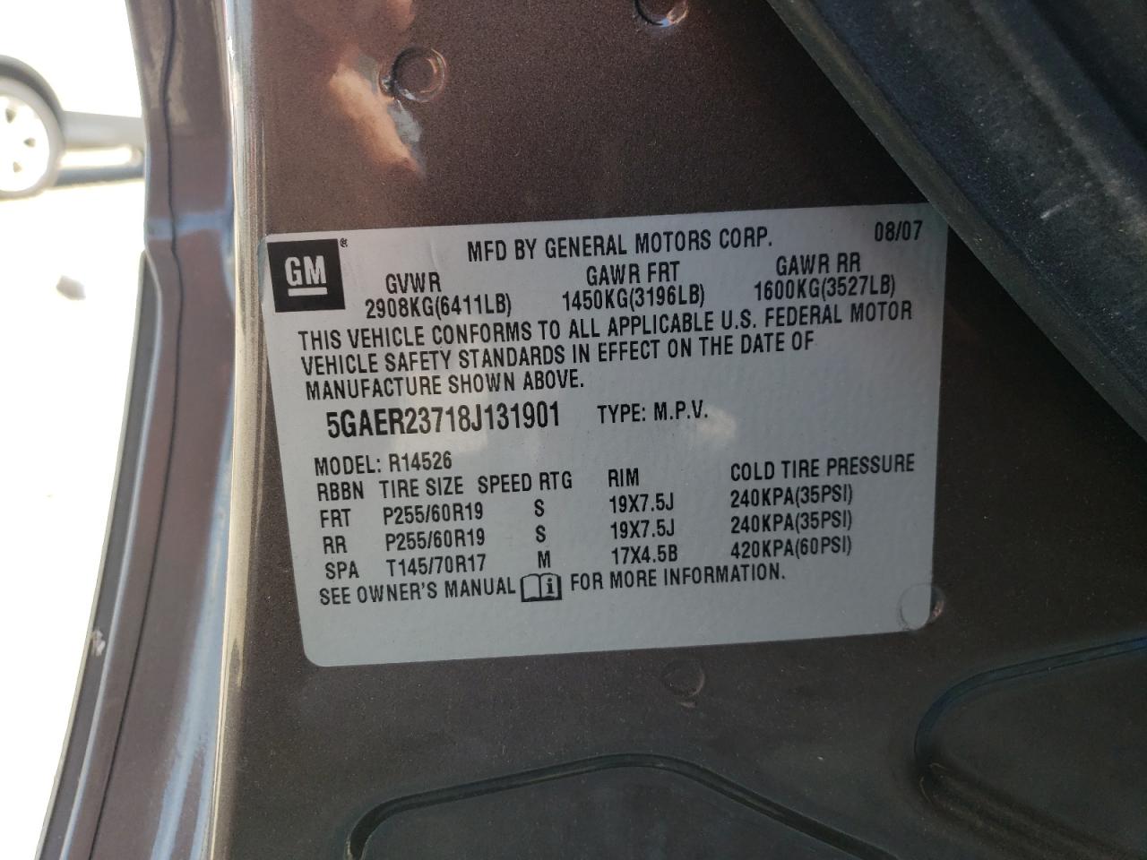 2008 Buick Enclave Cxl VIN: 5GAER23718J131901 Lot: 62102974