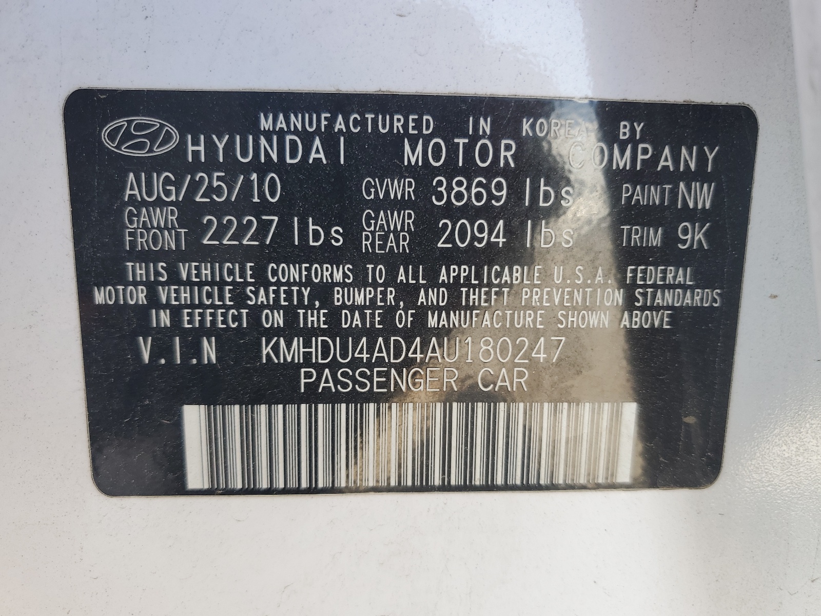 KMHDU4AD4AU180247 2010 Hyundai Elantra Blue