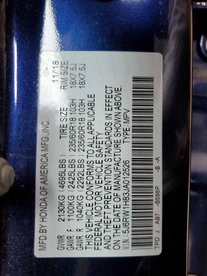 2018 Honda Cr-V Exl VIN: 5J6RW1H83JA012526 Lot: 62837064