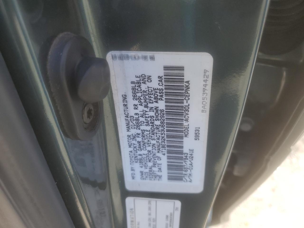 2003 Toyota Camry Le VIN: 4T1BE32K53U682926 Lot: 64897154