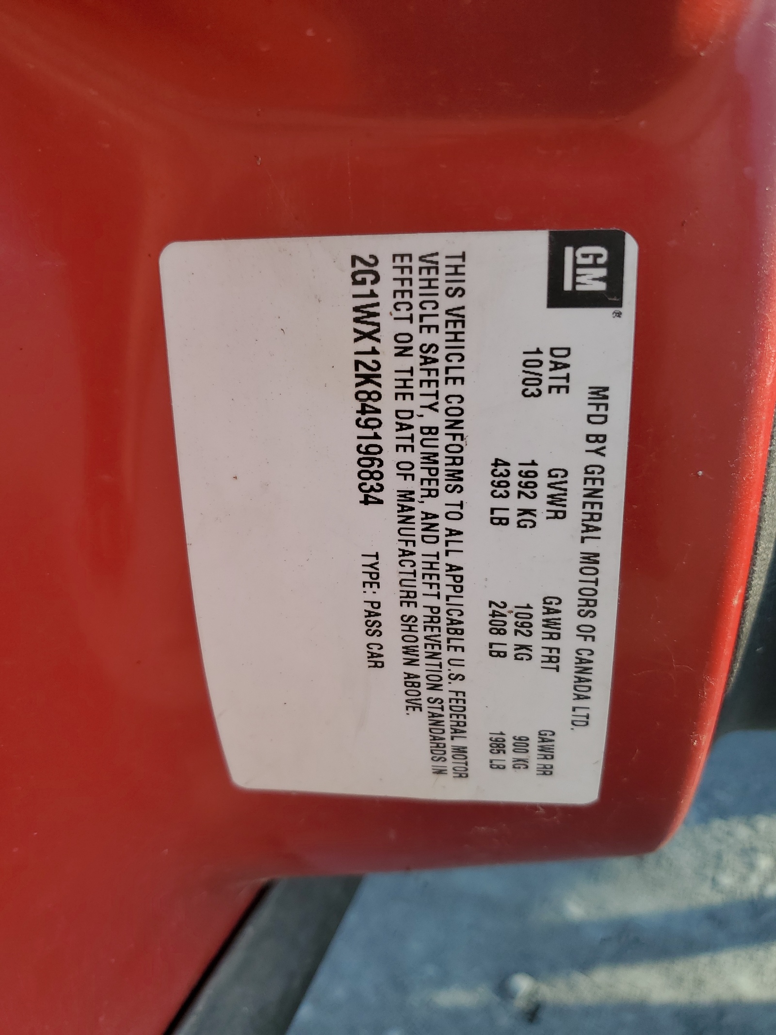 2G1WX12K849196834 2004 Chevrolet Monte Carlo Ss