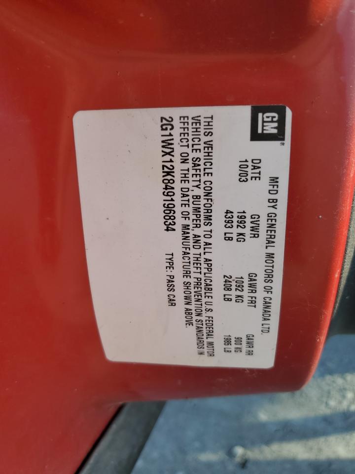 2004 Chevrolet Monte Carlo Ss VIN: 2G1WX12K849196834 Lot: 62909974