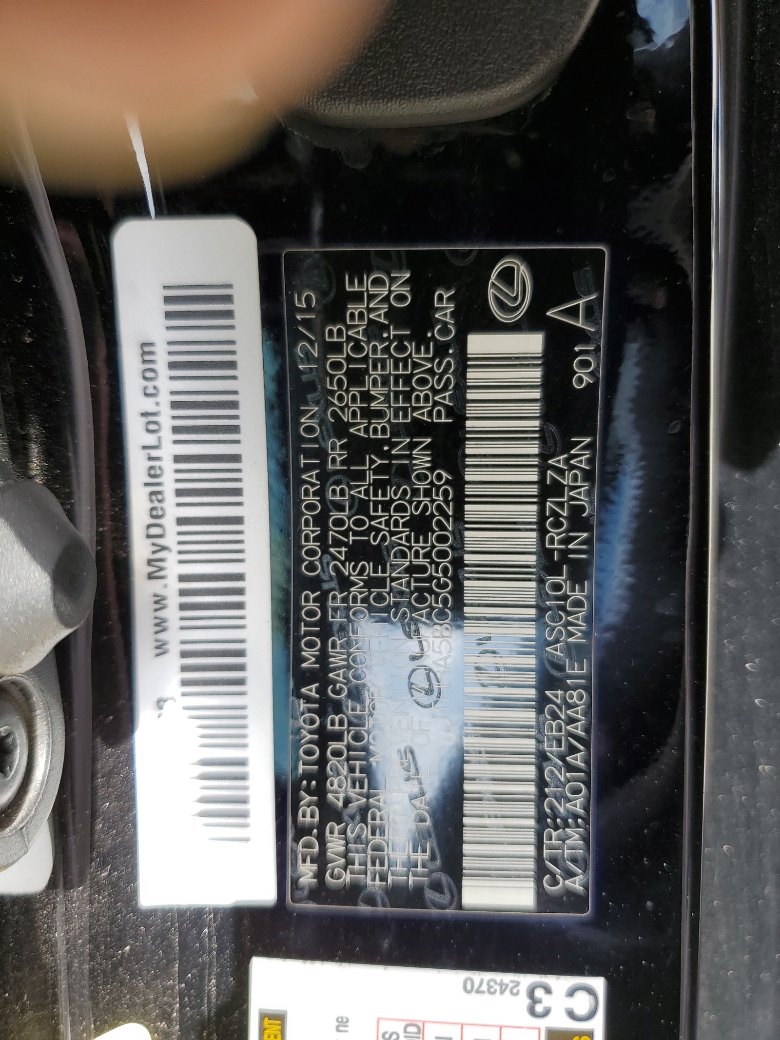 JTHHA5BC5G5002259 2016 Lexus Rc 200T