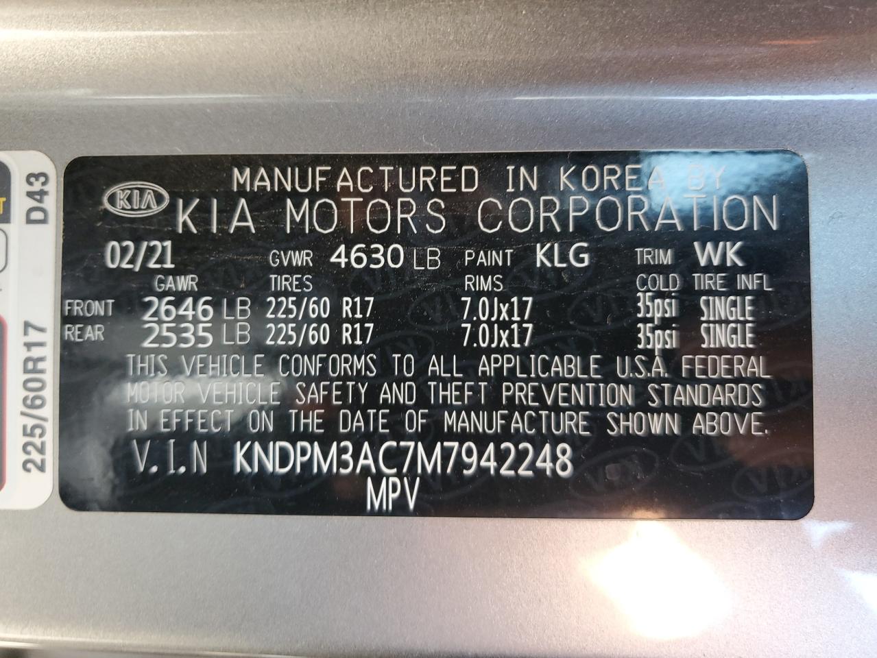 KNDPM3AC7M7942248 2021 Kia Sportage Lx