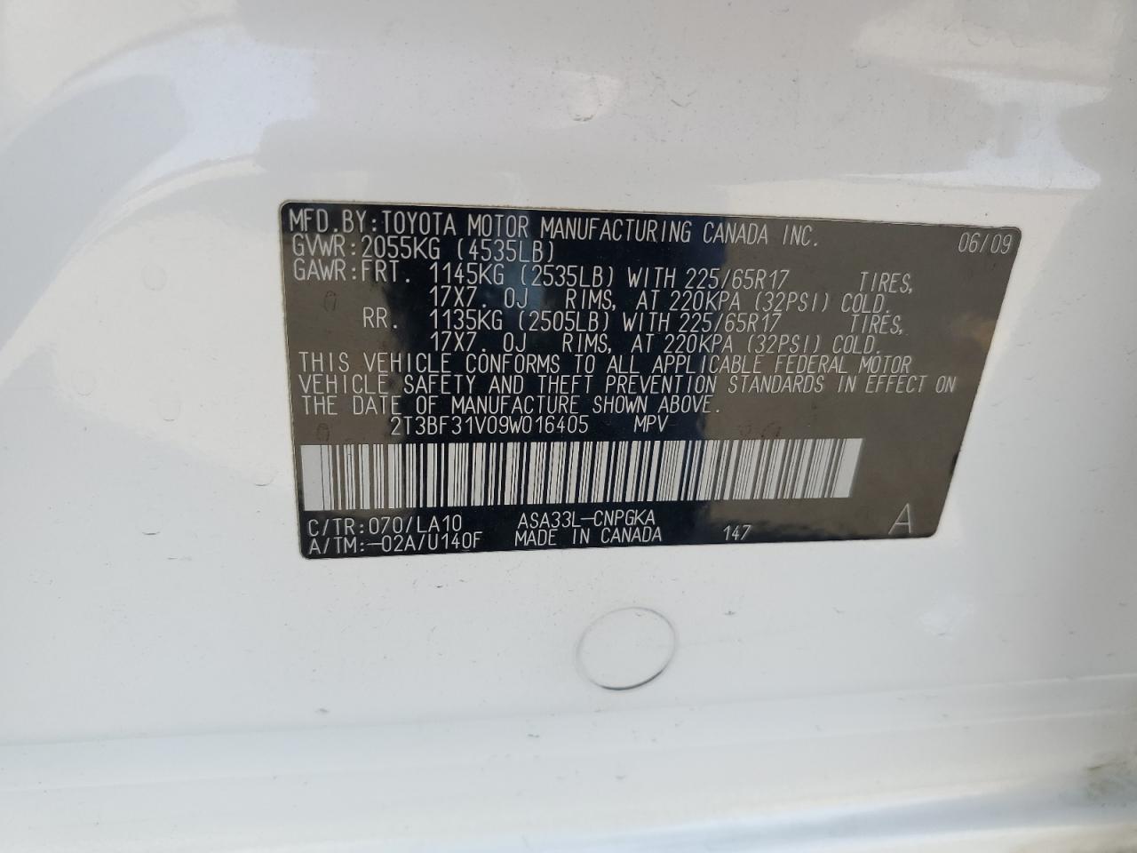 2009 Toyota Rav4 Limited VIN: 2T3BF31V09W016405 Lot: 64141824