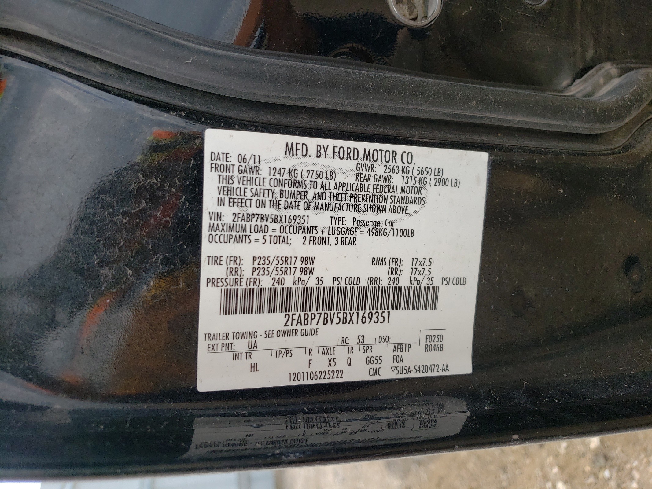 2FABP7BV5BX169351 2011 Ford Crown Victoria Police Interceptor