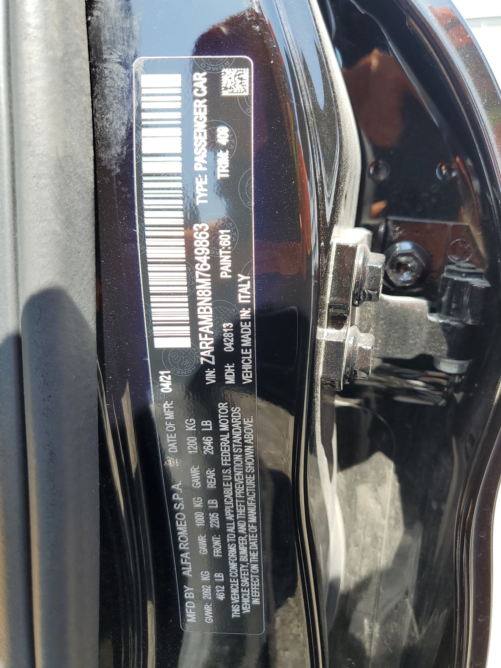 ZARFAMBN8M7649863 2021 Alfa Romeo Giulia Ti