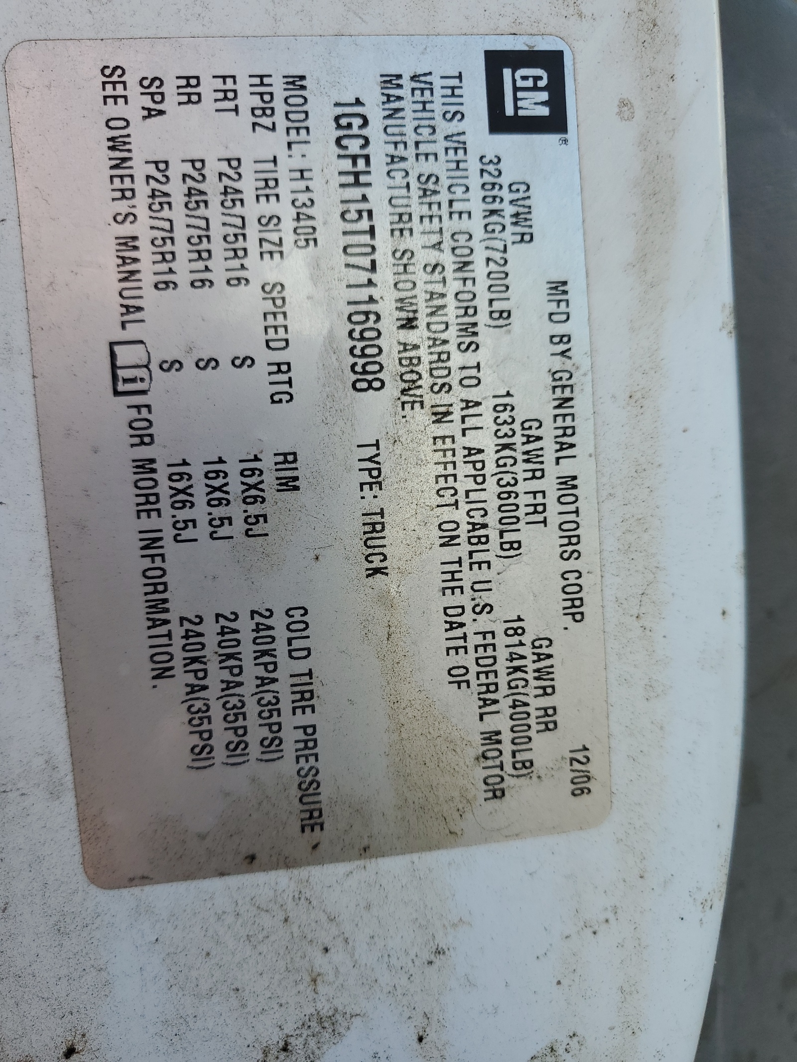 1GCFH15T071169998 2007 Chevrolet Express G1500