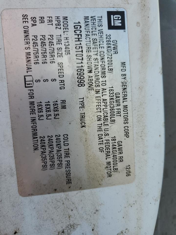 2007 Chevrolet Express G1500 VIN: 1GCFH15T071169998 Lot: 62993654