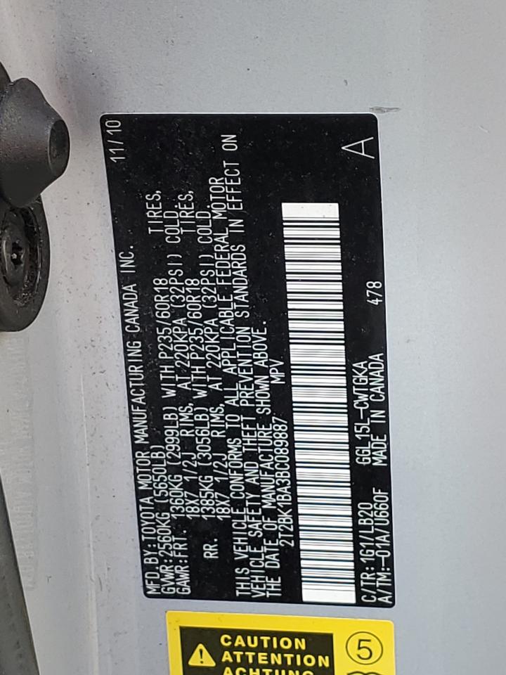 2011 Lexus Rx 350 VIN: 2T2BK1BA3BC089887 Lot: 65126524