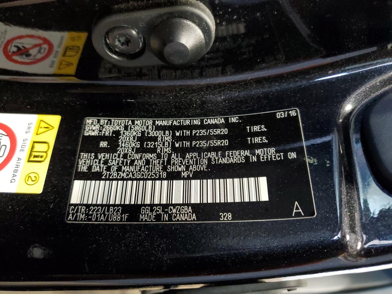 2016 Lexus Rx 350 Base VIN: 2T2BZMCA3GC025318 Lot: 62088824