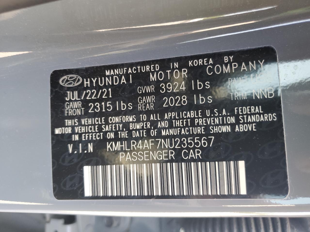 KMHLR4AF7NU235567 2022 Hyundai Elantra N Line