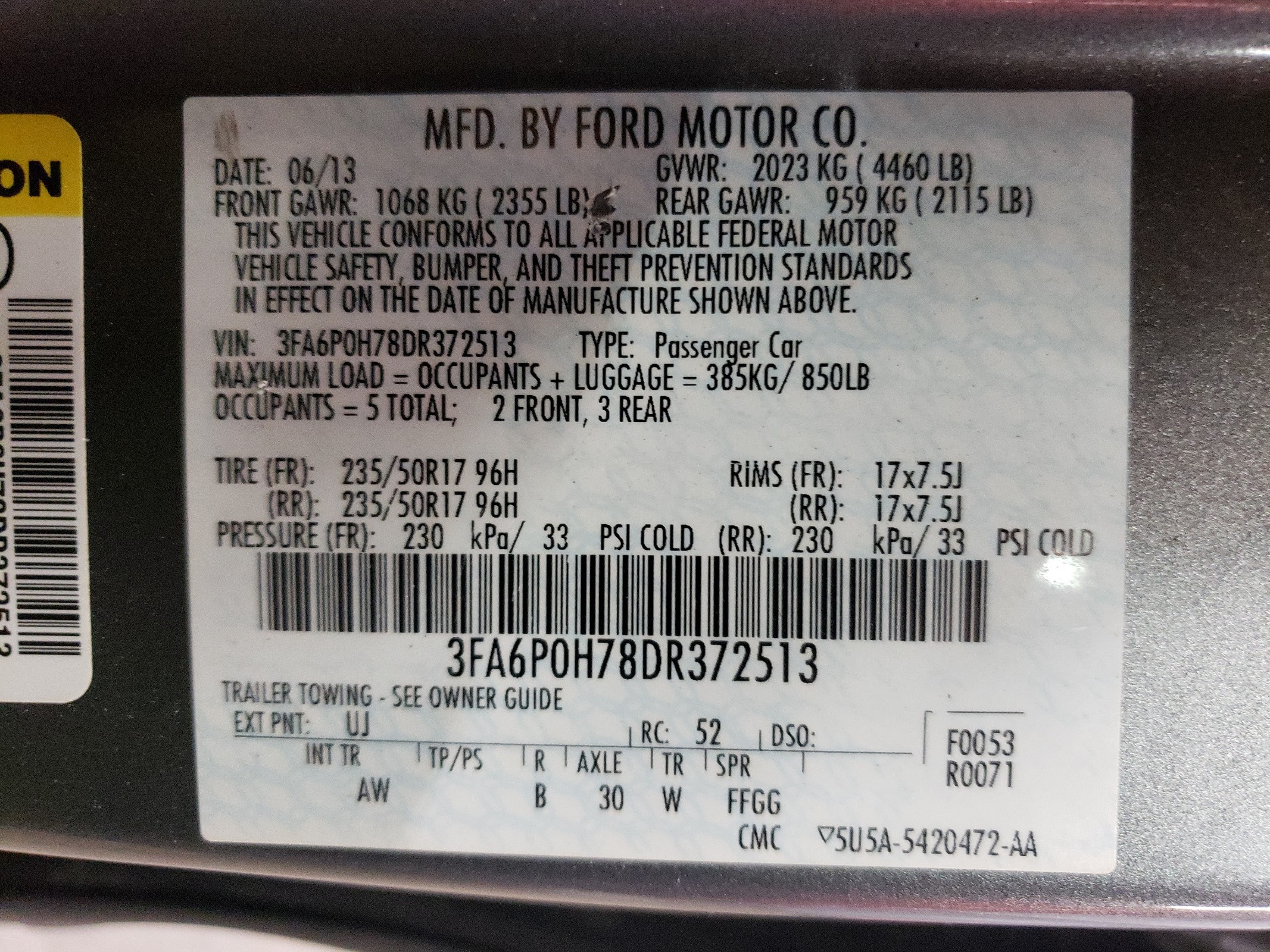 2013 Ford Fusion Se vin: 3FA6P0H78DR372513