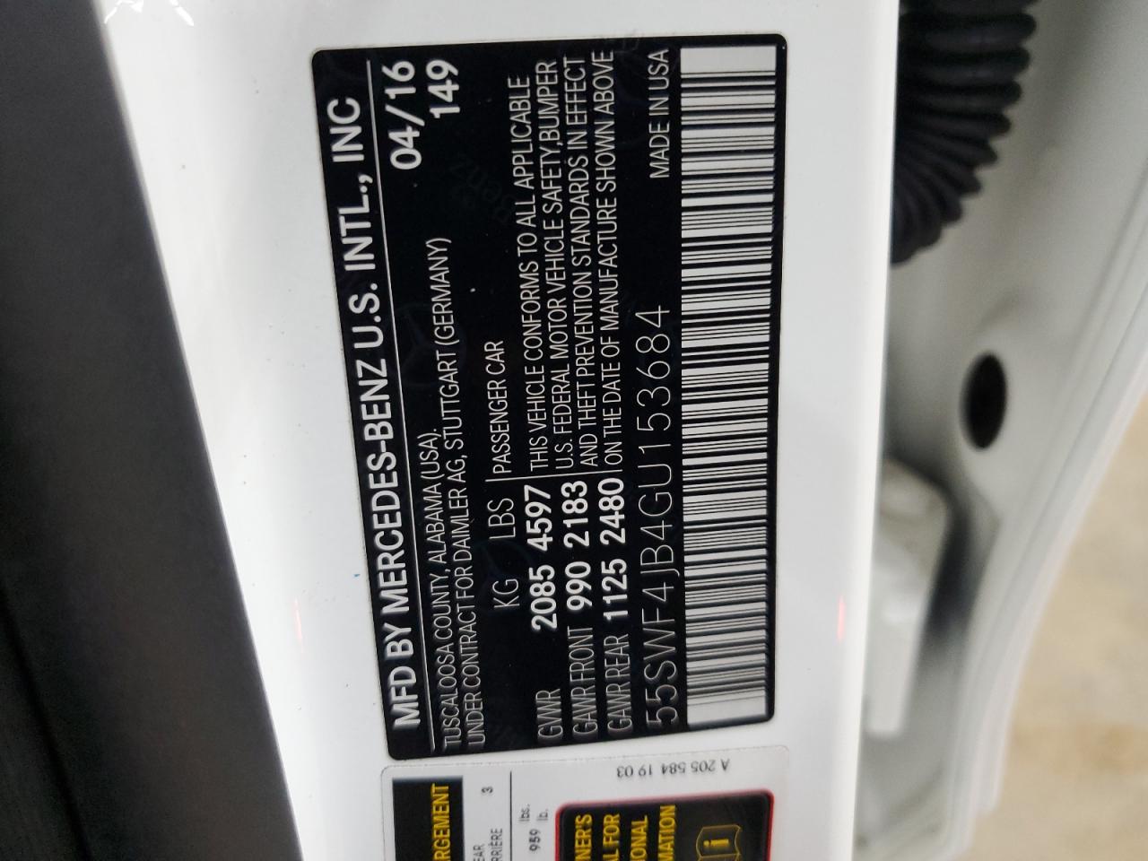 2016 Mercedes-Benz C 300 VIN: 55SWF4JB4GU153684 Lot: 62237324