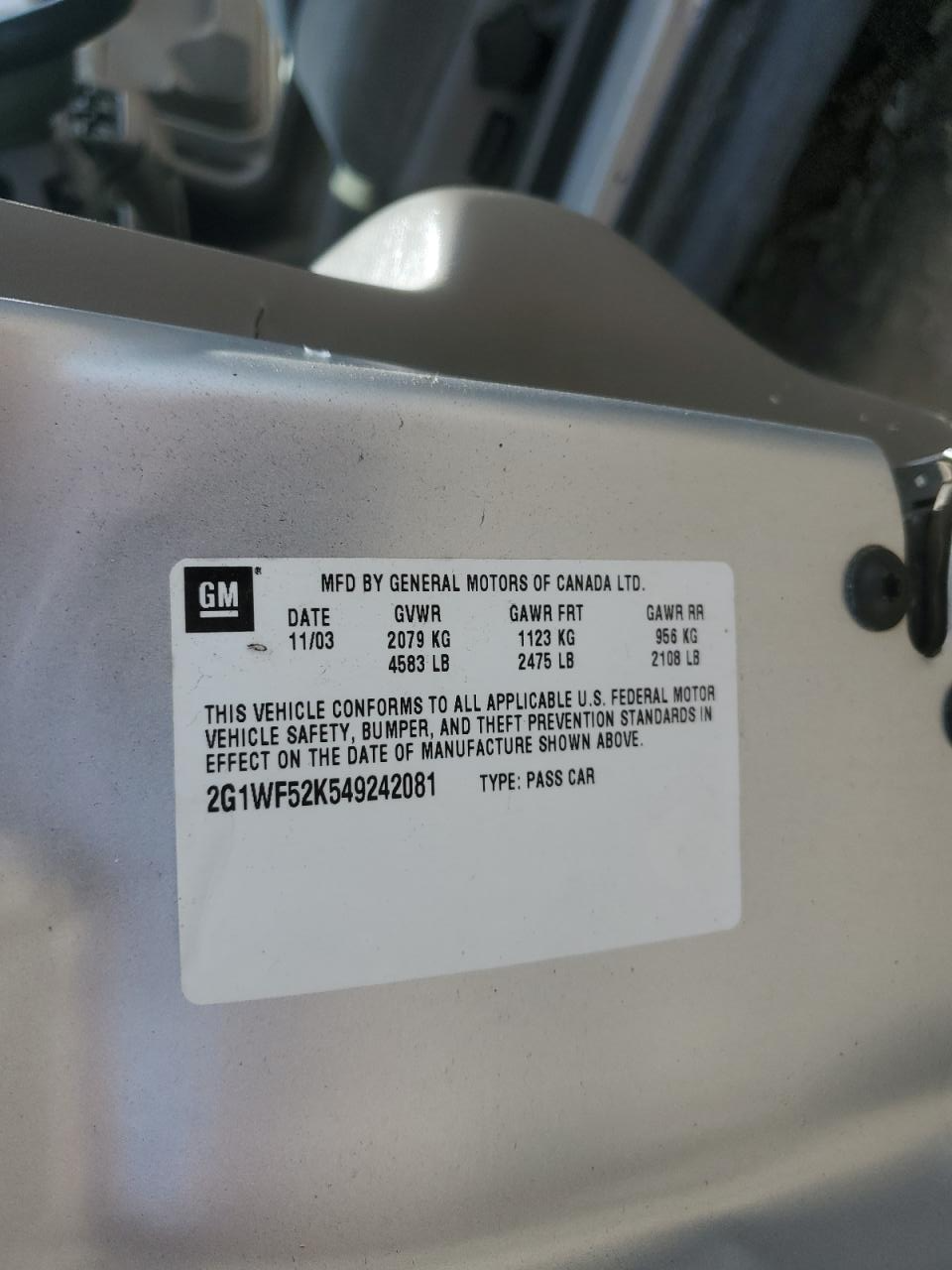 2G1WF52K549242081 2004 Chevrolet Impala