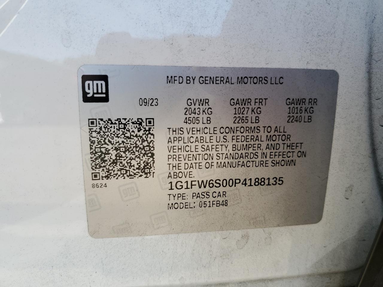 2023 Chevrolet Bolt Ev 1Lt VIN: 1G1FW6S00P4188135 Lot: 64599644