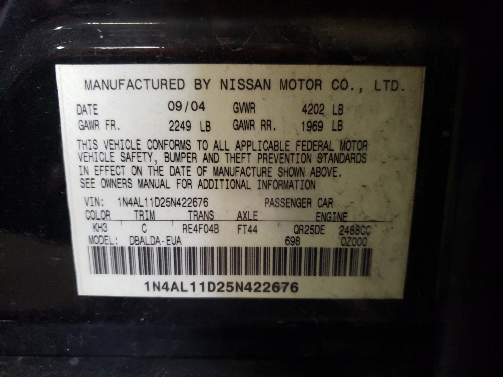 1N4AL11D25N422676 2005 Nissan Altima S