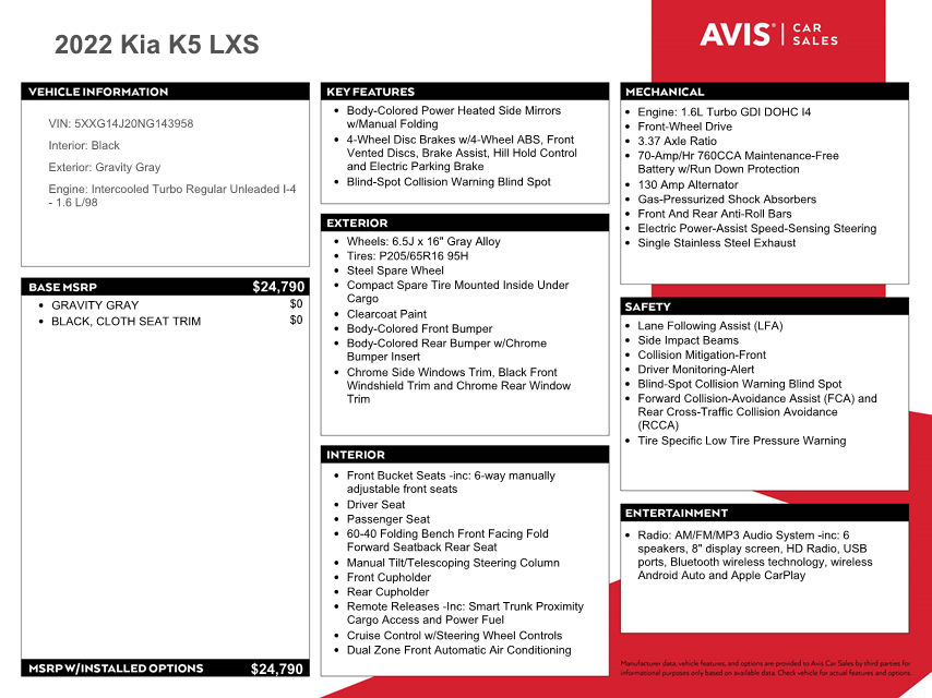 5XXG14J20NG143958 2022 Kia K5 Lxs