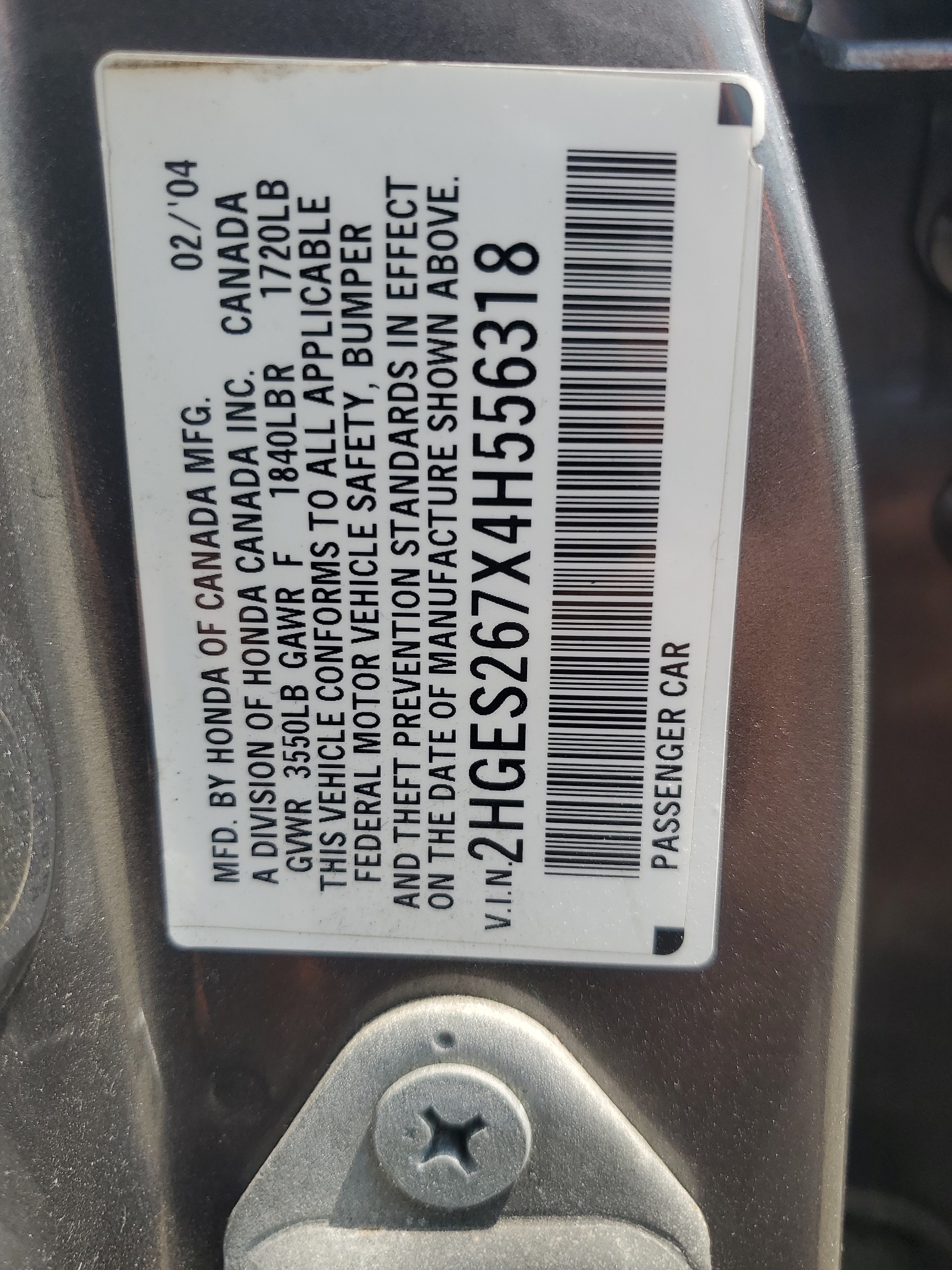 2HGES267X4H556318 2004 Honda Civic Ex