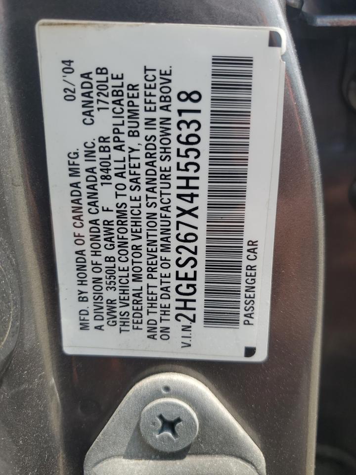 2004 Honda Civic Ex VIN: 2HGES267X4H556318 Lot: 60925864