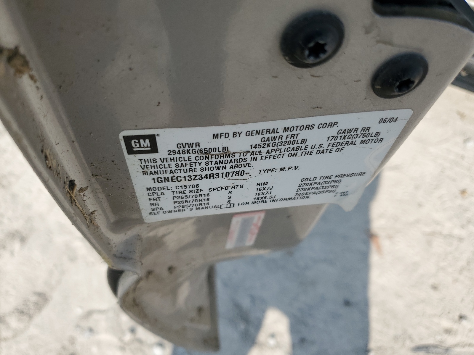 1GNEC13Z34R310780 2004 Chevrolet Tahoe C1500