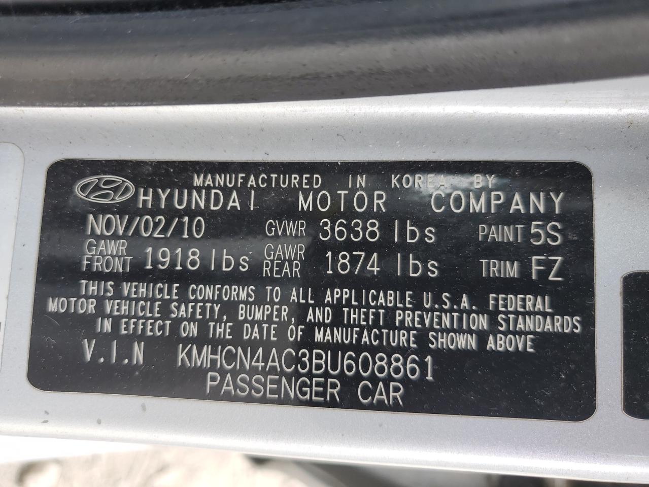 KMHCN4AC3BU608861 2011 Hyundai Accent Gls